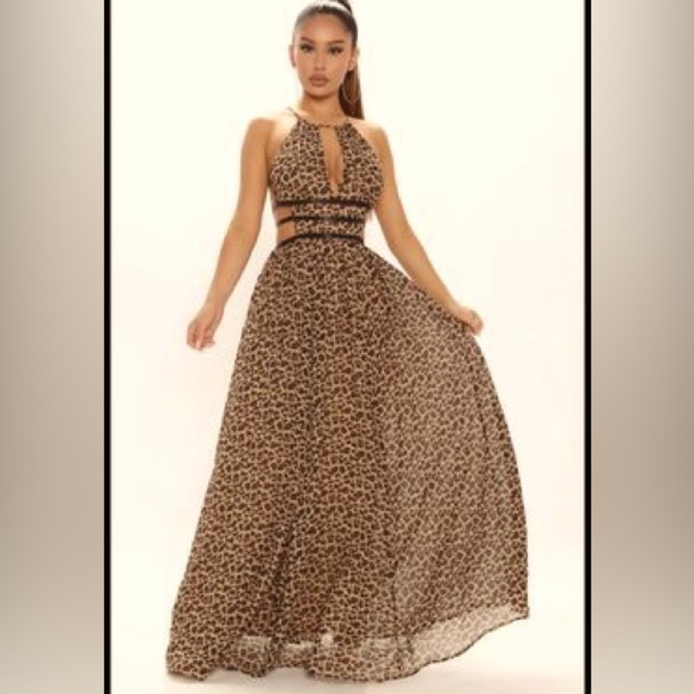 Long maxi, leopard dress with cut outs
